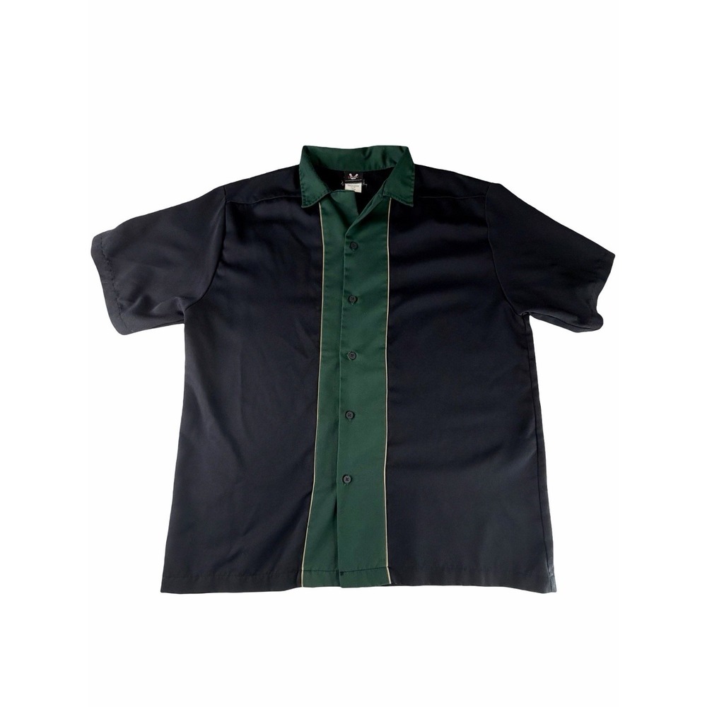 Hilton Bowling Shirts Black & Green Retro Button Up Vintage Shirt Size Large VTG